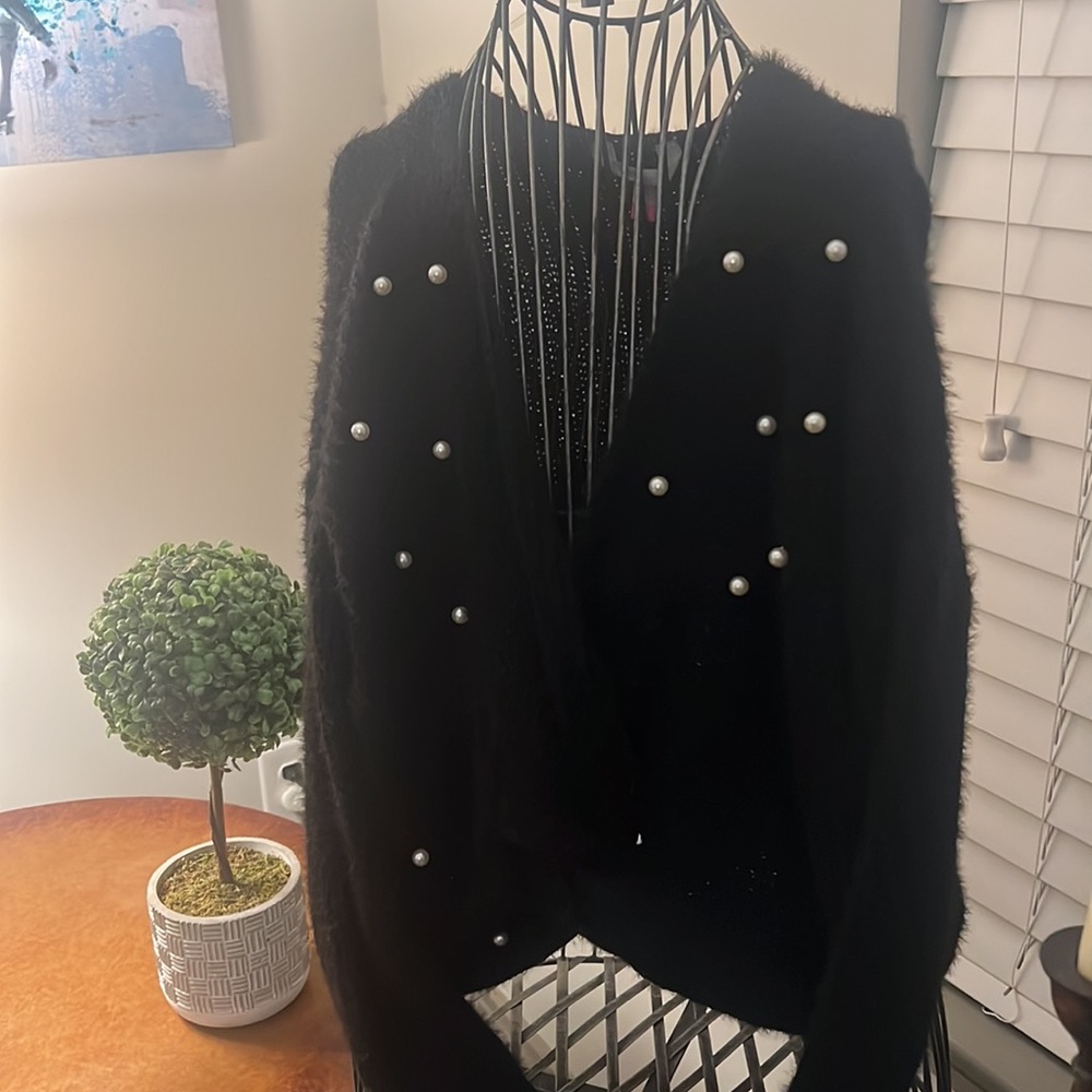 Black sweater with faux pearls